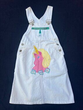 Vintage Liberty Overalls Skirt Jumper Skirtalls Girls Unicorn Applique L XL